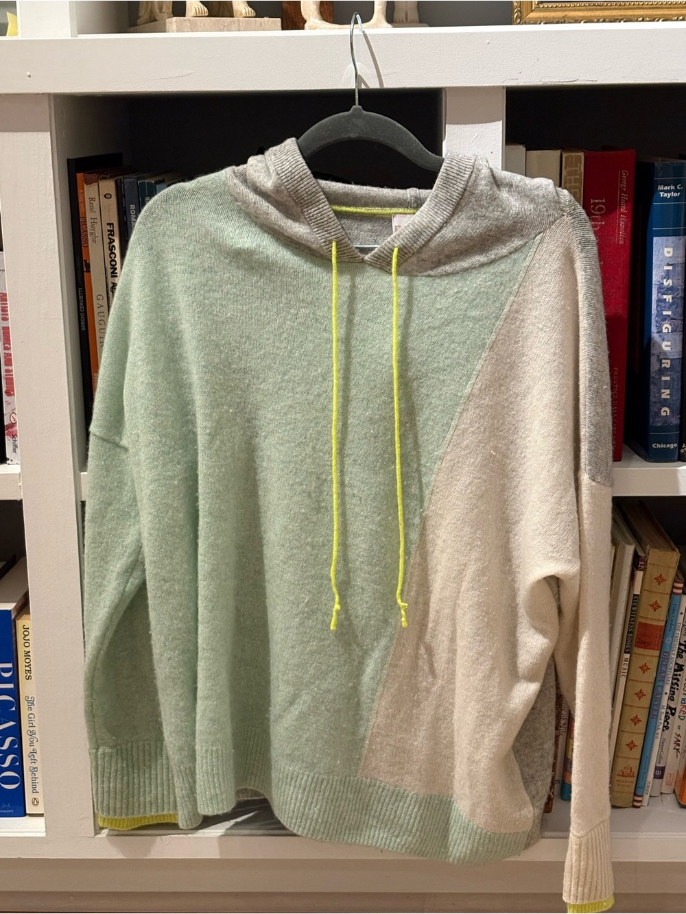 Cashmere Colorblock Pastel Hooded Sweater with Neon Drawstrings